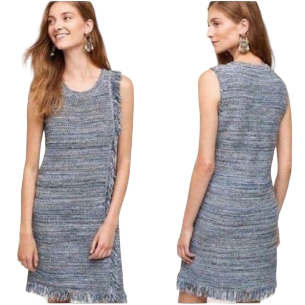 HOLDING HORSES Blue Heathered Fringe Knit Sheath Dress